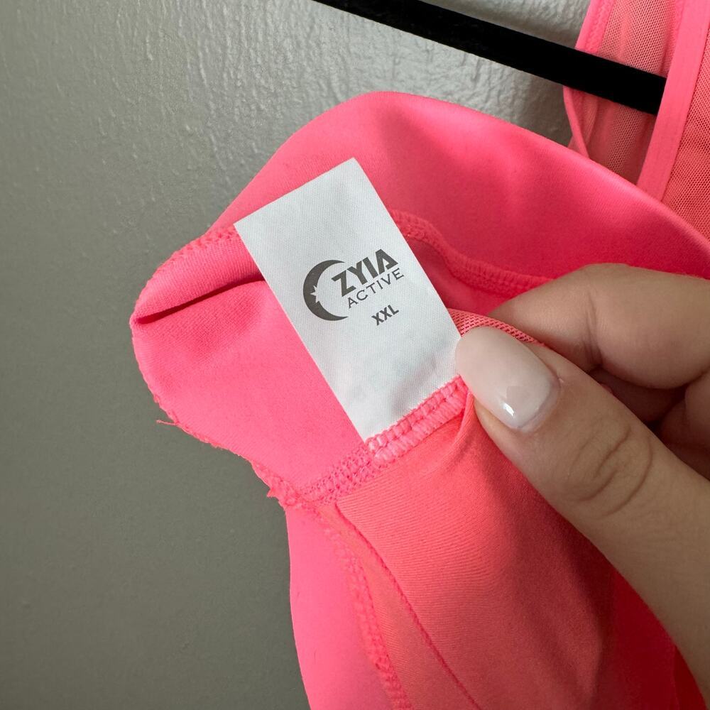 ZYIA Hot Pink Mesh High Neck Sports Bra Size XXL casual comfort everyday zip up - Picture 7 of 8
